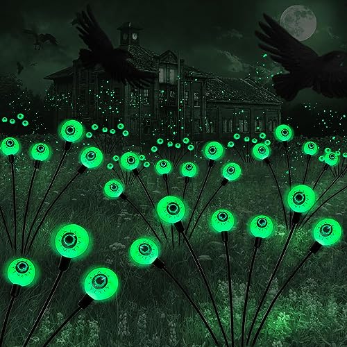 2 Stück Halloween Deko Licht Outdoor, 6 LED Augapfel Halloween LED Lichter Solar Gartenlichter Halloween Dekoration Halloween Deko Leuchtend Lichterkette Gartenbeleuchtung Solarlampen für Außen Garten von Charfia