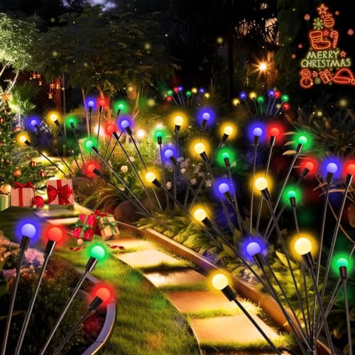 2 Stück Weihnachtsdeko Aussen, 6 LED Weihnachtsbeleuchtung Außen Weihnachten Deko Lichterketten Glühwürmchen Lichter Solar Außen Lichterkette Weihnachten Gartenbeleuchtung Solarlampen für Außen Garten von Charfia
