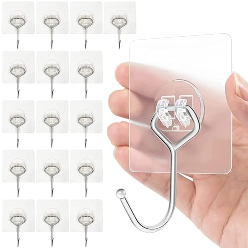 Charfia 16 Stück 15kg (Max) Selbstklebend Haken Extra Stark, Große Klebehaken Transparent Haken Selbstklebend Wandhaken Selbstklebend für Küche Bad Wand & Decke Aufhänger von Charfia
