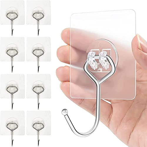 Charfia 8 Stück 15kg (Max) Selbstklebend Haken Extra Stark, Große Klebehaken Transparent Haken Selbstklebend Wandhaken Selbstklebend für Küche Bad Wand & Decke Aufhänger von Charfia