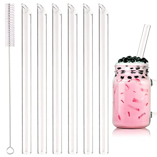 Glas Strohhalme, 6 Stück 14mm Geraden Glas Strohhalm mit 1 Stück Reinigungsbürste, Glasstrohalme Wiederverwendbar bubble tea strohhalme für Cocktail Smoothie Tee von Charfia