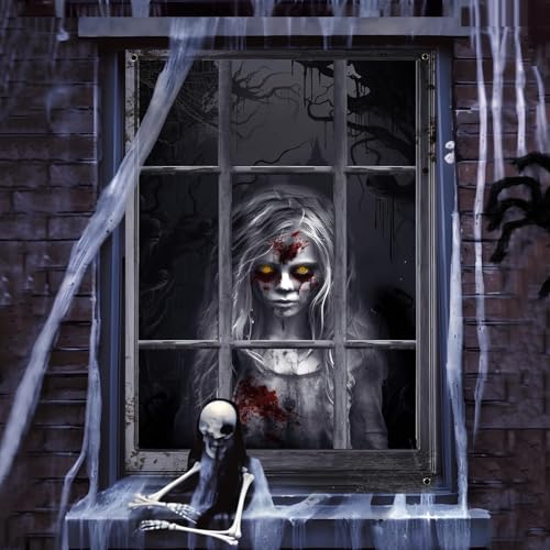 Halloween Deko Fenster, Halloween Türdeko, Halloween Gruselig Fensterbilder, Horror Fensterdeko, Halloween Deko Innen, Outdoor, Garten, Geister Zubehör Decoration Türdeko (Mädchen) von Charfia