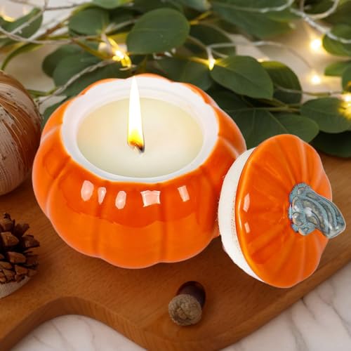 Pumpkin Spice Kerze, Duftkerze Herbst, Kürbis Kerze, Halloween Kerze, Natürliches Sojawachs Kerze, Große Kerze im Glas für Herbst Dekoration, Thanksgiving und Halloween (orange) von Charfia