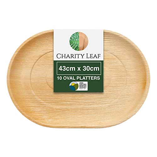 Charity Leaf – Einweg-Palmblatt-Tabletts Bambusähnliche extra große Serviertabletts und Platten | Hochzeiten, Wurstbretter, BBQs und Partys Größe 17 x 12 (10 Tabletts) von Charity Leaf