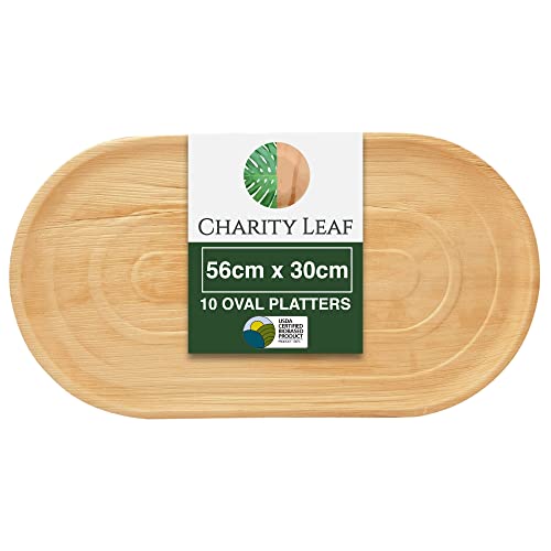 Charity Leaf – Einweg-Palmblatt-Tabletts wie Bambus EXTRA große Serviertabletts und Platten | Hochzeiten, Wurstbretter, BBQs und Partys | (56 x 30 cm) (10 Tabletts) von Charity Leaf