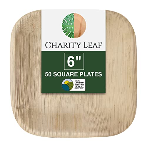 Charity Leaf – Einwegteller aus Palmblatt wie Bambusteller, quadratisches Set | Hochzeiten, Wurstbretter, BBQs und Partys | Quadratische Platten (50, 15 cm quadratisch) von Charity Leaf
