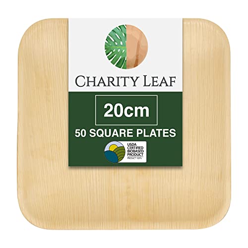 Charity Leaf – Einwegteller aus Palmblatt wie Bambusteller, quadratisches Set | Hochzeiten, Wurstbretter, BBQs und Partys | Quadratische Platten (50, 20 cm quadratisch) von Charity Leaf