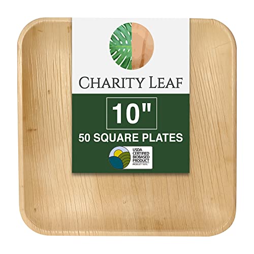 Charity Leaf – Einwegteller aus Palmblatt wie Bambusteller, quadratisches Set | Hochzeiten, Wurstbretter, BBQs und Partys | Quadratische Platten (50, 25 cm quadratisch) von Charity Leaf
