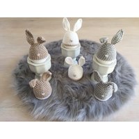 2-Er Set - Eierwärmer „Hase" in Beige/Weiß Grau Gehäkelt von CharliesHandmadeShop
