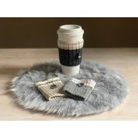 Cup-/Becherwärmer in Beige/Grau Anthrazit Gestrickt von CharliesHandmadeShop