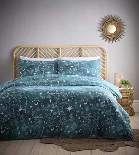 Charlotte Thomas Himmlisches Grün Bettbezug-Set Sonne, Mond und Sterne Bettwäsche Dunkelgrün Bettwäsche mit Kissenbezug Einzelbett von Charlotte Thomas