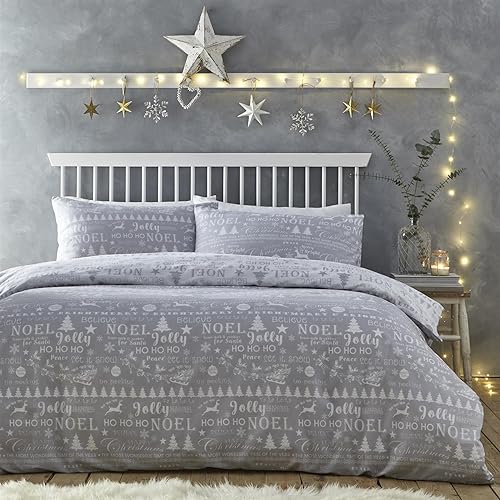 Charlotte Thomas Jolly Christmas Bettwäsche-Set für Einzelbett, silberfarben von Charlotte Thomas