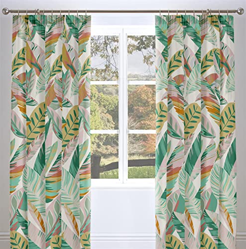 Charlotte Thomas Palm Leaves Vorhänge, gefüttert, Bleistiftfalten, 168 x 183 cm, gekämmte Polyester-Baumwollmischgewebe, Grün von Charlotte Thomas