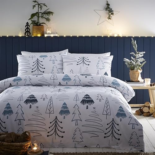 Charlotte Thomas Scandi Trees Weihnachts-Bettwäsche-Set für Doppelbett, Weiß von Charlotte Thomas