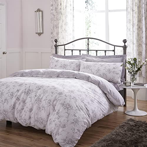 Charlotte Thomas Sheridan Wende-Bettbezug-Set, Blumenmuster, Polyester-Baumwoll-Mischgewebe, graues Kingsize-Bett von Charlotte Thomas