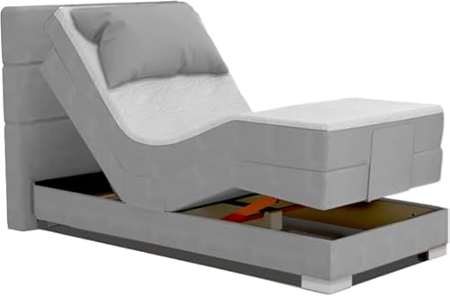 Boxspringbett Rom II 120x200 cm elektrisch verstellbar mit Motor, inkl. Tonnentaschenfederkernmatratze und Topper Härtegrad H2 / H3 / H4. Verstellbares Kopfteil & Fußteil von Charlottes Möbelkaufhaus