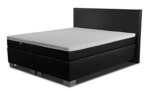 Charlottes Möbelkaufhaus Boxspringbett 160x200 cm Kunstleder Schwarz inkl Matratzen und Topper Härtegrad H2 H3 H4 Tonnentaschenfederkern. (160x200 cm, Kunstleder Schwarz) von Charlottes Möbelkaufhaus