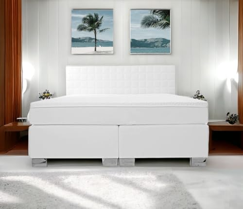 Charlottes Möbelkaufhaus Boxspringbett ROM II 200x200 cm in Kunstleder Weiß Tonnentaschenfederkern inkl Matratzen und Topper Härtegrad frei wählbar 200 x 200 cm. (200x200 cm, Kunstleder Weiß) von Charlottes Möbelkaufhaus