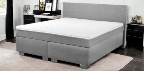 Charlottes Möbelkaufhaus Boxspringbett ROM II Hellgrau 200x200 cm Härtegrad H2 H3 H4 inkl Boxspringbettmatratze und Topper nach Wahl Stoff Grau. (200x200 cm, Hellgrau Stoff) von Charlottes Möbelkaufhaus