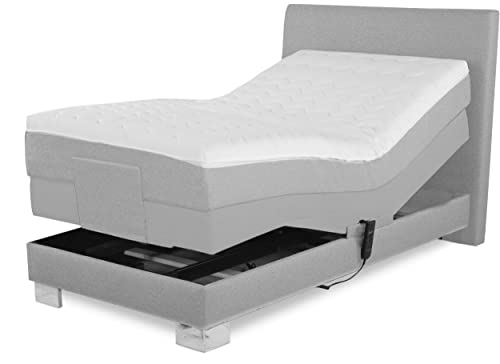 Charlottes Möbelkaufhaus Boxspringbett ROM II elektrisch verstellbar mit Motor. Echte Doppelunterfederung mit Matratzen und Topper und Härtegrad nach Wahl (Hellgrau, 90x200) von Charlottes Möbelkaufhaus