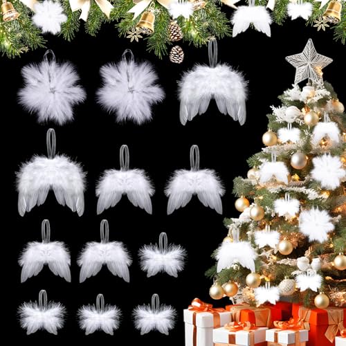 CharmBurst 12 Stück Engelsflügel Weihnachten Weiß, Christbaumschmuck Federflügel Deko, Baumschmuck Weiß für Weihnachtsdeko Baum, Weihnachtsfeier DIY Weihnachtsschmuck von CharmBurst