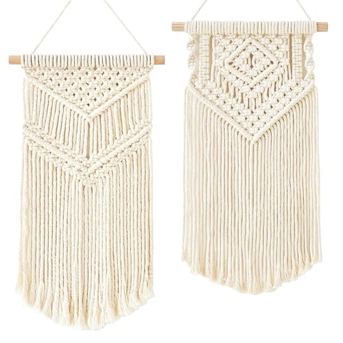 CharmBurst 2 Stück Makramee Wandbehang Klein, Boho Wandteppich Für Wohnzimmer Schlafzimmer, Wanddeko Hängend Für Boho Deko Outdoor, Tapisserie Deko Wandteppiche von CharmBurst