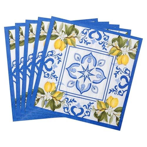 CharmBurst 40 Stück Zitronen-Papierservietten, Gelb/Blau, sommerliche Serviettendekoration, Zitronenscheiben-Einweg-Servietten, Zitronengeschirr-Servietten für den Außenbereich von CharmBurst