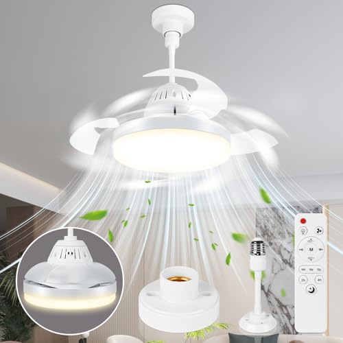 Charmofun Deckenventilator mit Beleuchtung, 43cm Faltbarer Deckenleuchte mit Ventilator, Klein Leise Decken Ventilator mit Fernbedienung, 3 Versteckte Flügeln, 3-Gang, Dimmbar, Timer für Schlafzimmer von Charmofun