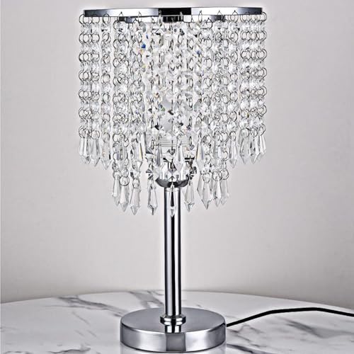 Charocean Kristallglas Nachttischlampe Kristall Tischlampe Heimtischlampe Lampenschirm mit Runder E27 Nachttischlampe für Schlafzimmer, Wohnzimmer, Mädchen Zimmer Weiß von Charocean