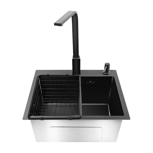 Charocean Spülbecken Schwarz Küchenspüle 40×45cm Spüle Schwarz Waschbecken Küche Einbauspüle Klein Spülbecken mit Wasserhahn, Küchen Waschbecken Küchenspülen, 1 Becken (Mit Wasserhahn) von Charocean