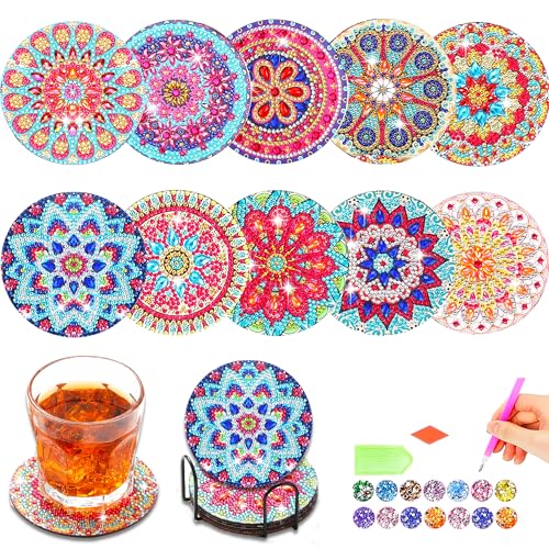 CharySim Diamond Painting Untersetzer mit halter Dimond Painting Kinder Geschenkideen Mädchen 6-14 Jahre Basteln kindergeburtstag Bastelset Mädchen 7 8 9 10 11 jahre Geschenk Diamant Malerei Mandala von CharySim
