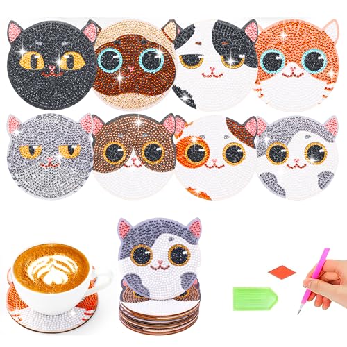CharySim Diamond Painting Untersetzer mit halter Dimond Painting Kinder Geschenkideen Mädchen 6-14 Jahre Basteln kindergeburtstag Bastelset Mädchen 7 8 9 10 11 jahre Geschenk Diamant Malerei Katze von CharySim