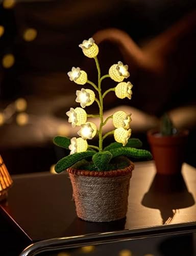 Maiglöckchen-Lampe 10 gehäkelte künstliche Blumen mit Nachtlichtern Künstliche Maiglöckchen inklusive Töpfe–als Geschenk Geburtstag Ideen für den Valentinstag Schreibtisch-Heimdekoration(warme Lampe) von CharySim