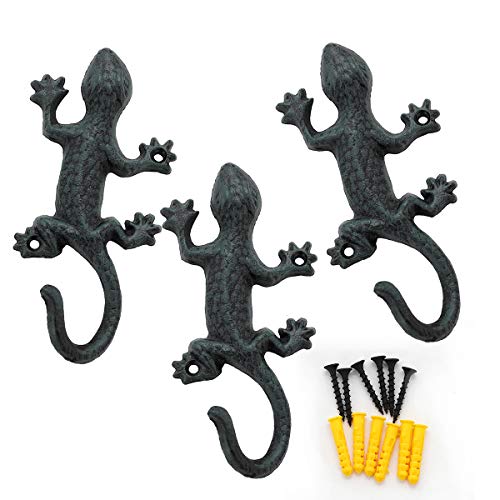 Chas Bete Gecko Kleiderhaken Wand Garderobenhaken, 17cm Vintage Metall Wandhaken 3er-set Haken Garderobe von Chas Bete