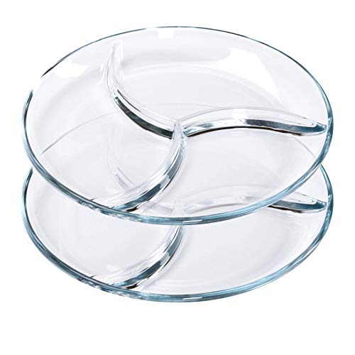 ChasBete Servierteller Glasteller, Snackteller mit Fächern, Süßigkeiten Schale, Menüteller für Erwachsene & Kinder, D25 cm 2er Set von ChasBete