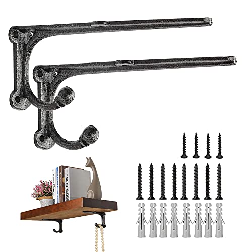 ChasBete Regalträger Regalhalterung mit Haken - Rustikale Gusseiserne Regalhalter- Retro & Heavy Duty - 20 * 8,5 cm - 2 Stück von ChasBete