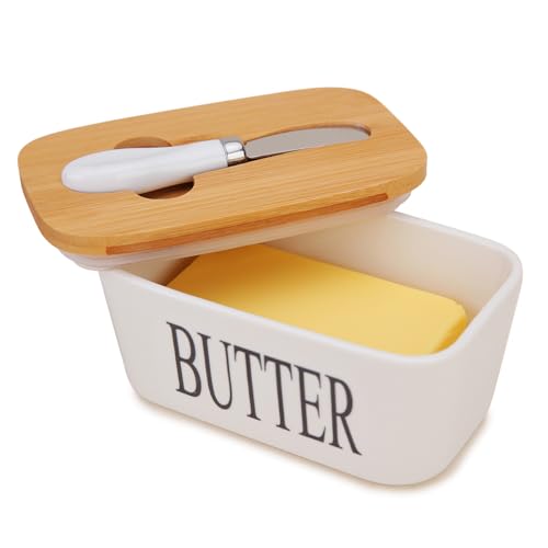 Butterdose mit Deckel, Chasechic Ceramic Butter Keeper mit Deckel und Messer, 500ML luftdicht große Porzellan Butterbehälter Halter perfekt für 2 Sticks Butter West-oder Ostküste Butter von Chase Chic