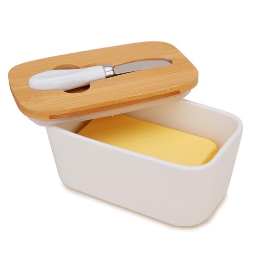 Butterdose mit Deckel, Chasechic Ceramic Butter Keeper mit Deckel und Messer, 500ML luftdicht große Porzellan Butterbehälter Halter perfekt für 2 Sticks Butter West-oder Ostküste Butter von Chase Chic