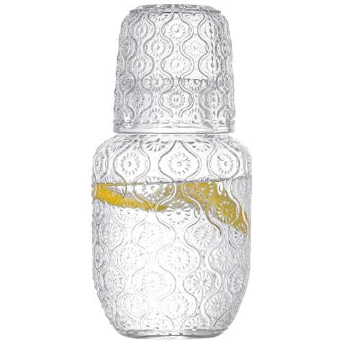 Chase Chic 500ml Nachttisch Wasserkaraffe und Glas Set, Glas Spülbecher, Glas Trinkbecher für Schlafzimmer oder Badezimmer Crabapple Pattern von Chase Chic