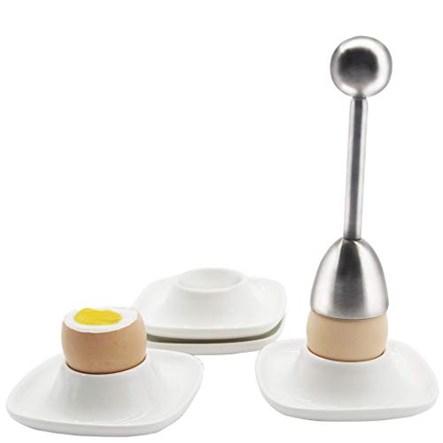 Chase Chic Eierbecher 4er Set für weich gekochte Eier，Porzellan Eierbecher mit Edelstahl Eieröffner für Frühstück Mittagessen，Quadratische Form von Chase Chic