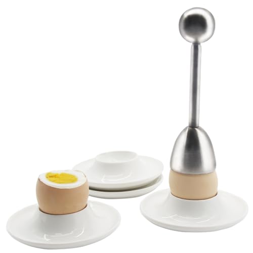 Chase Chic Eierbecher 4er Set für weich gekochte Eier，Porzellan Eierbecher mit Edelstahl Eieröffner für Frühstück Mittagessen，Rund von Chase Chic