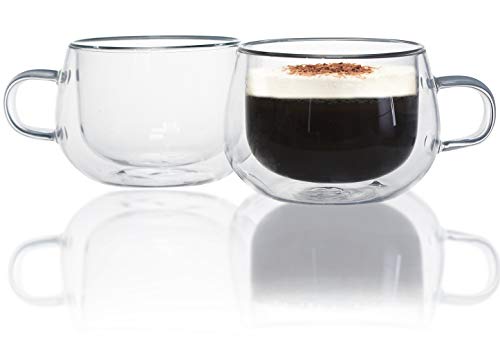 Chase Chic Espressotassen, 150ml(5oz) Espressoglas Doppelwand, Design Espressogläser dickwandig, Tassen-Set mit Henkel, Set 2-teiliges von Chase Chic