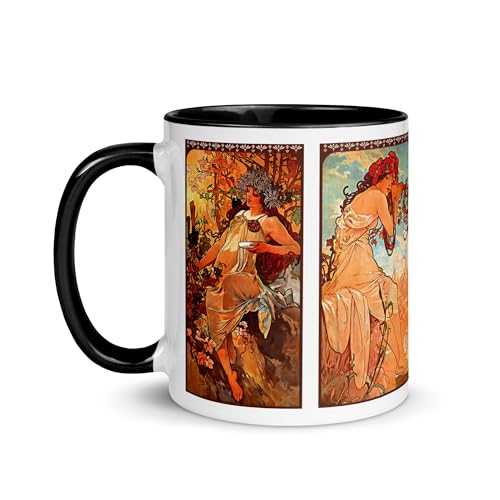 Chatcripant Tasse Alphonse Mucha Jugendstil Jahreszeiten Kunstwerk Gemälde Tasse Tee Kaffee Winter Frühling Sommer Herbst Dekoration Gemälde von Chatcripant