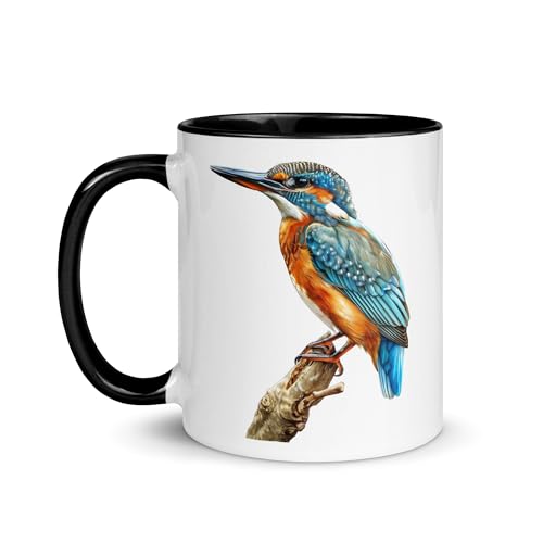 Vogel-Tasse Blaumeise Rotkehle Tasse Tier Natur Fantasie originelles Geschenk Ornithologie Blumen Kirschbaum Kaffee Tee (Eisvogel) von Chatcripant