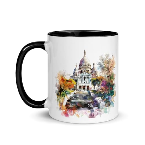 Tasse Paris Eiffelturm Frankreich Souvenir Reisebecher Denkmäler Design Romantik Eleganz Deko Kaffee Stadt Licht Tee Geschenk Original Kunst Frankreich Romantisch (Heiliges Herz) von Chatcripant