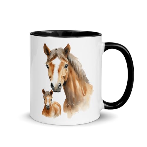 Chatcripant Keramik Tasse, 325 ml, Tier, Reiten, Geschenk, Pony, Kaffee, Tee, Eisen, Natur, Original, Geburtstag, Stute, Fan, Verliebte (Stute und Fohlen) von Chatcripant