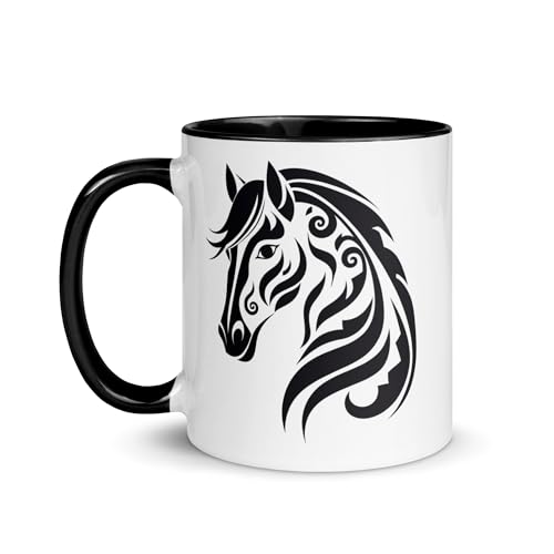 Chatcripant Tasse Tier Reiten Geschenk Pony Kaffee Tee Eisen Natur Original Geburtstag Stute Fan Verliebte (Pferd Tribal) 325 ml Keramik Runde Standard Tasse von Chatcripant