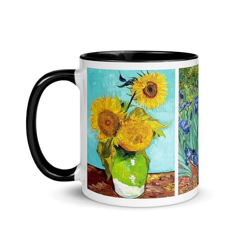 Tasse Van Gogh Sternennacht Sonnenblumen Mohnblumen Iris Tasse Kaffee Tee Geschenk Terrasse Abend Rhône Blumen Bild Malerei Zypressen Olivenbäume Weizen Japanische Kirsche Sakura (Sonnenblumen) von Chatcripant