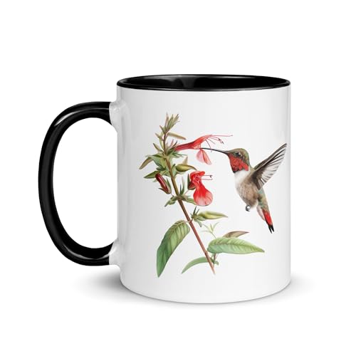 Vogel-Tasse Blaumeise Rotkehle Tasse Tier Natur Fantasie originelles Geschenk Ornithologie Blumen Kirschbaum Kaffee Tee (Kolibri) von Chatcripant