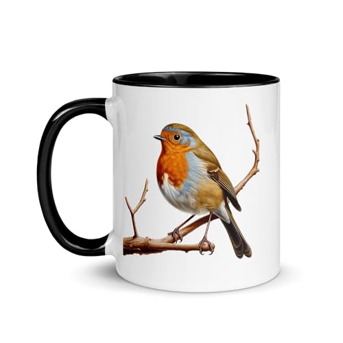 Vogel-Tasse Blaumeise Rotkehle Tasse Tier Natur Fantasie originelles Geschenk Ornithologie Blumen Kirschbaum Kaffee Tee (Robin) von Chatcripant